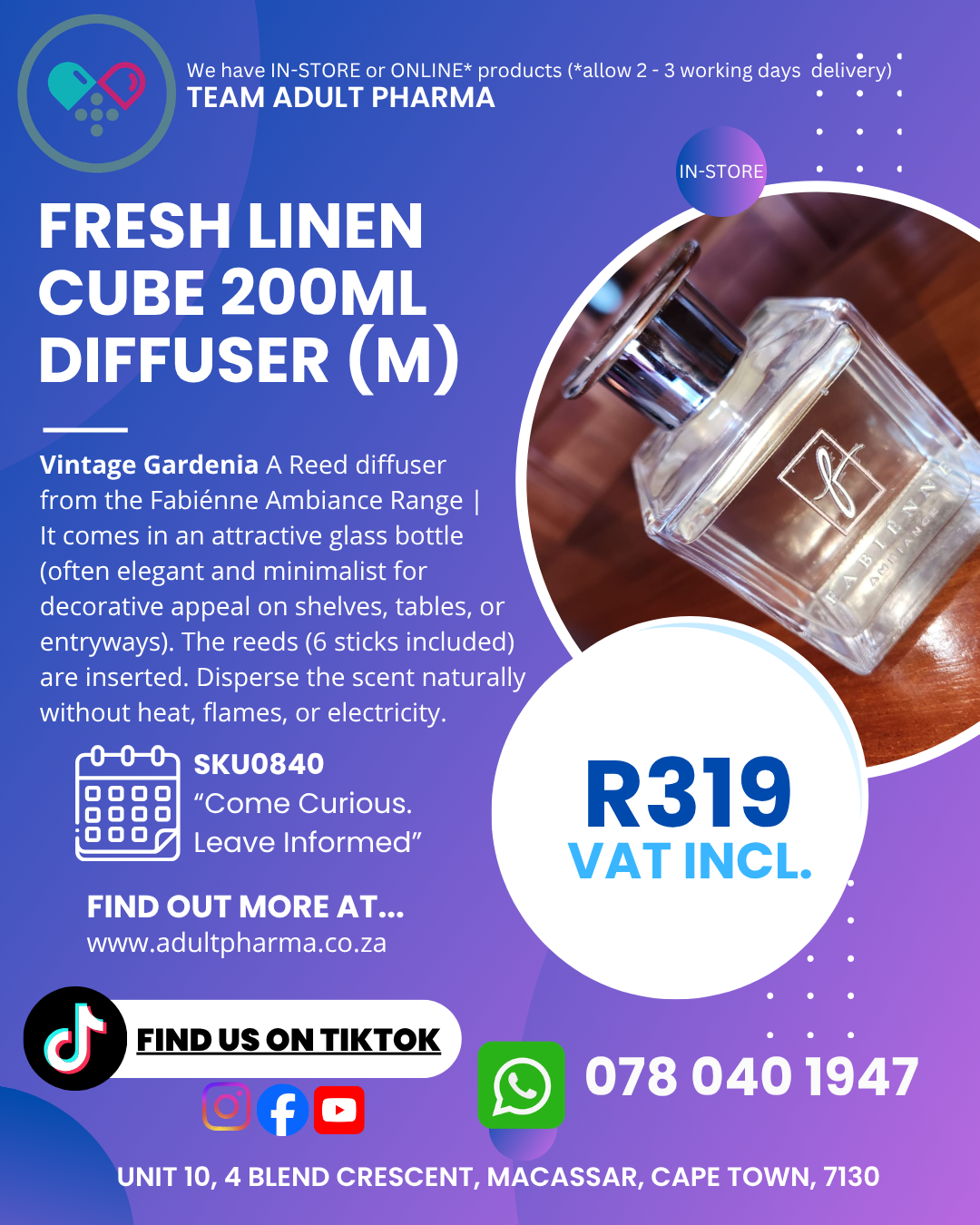 Fresh Linen Cube 200ml Diffuser (M)