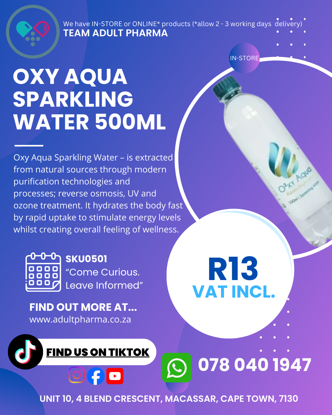 Oxy Aqua Sparkling Water 500ml